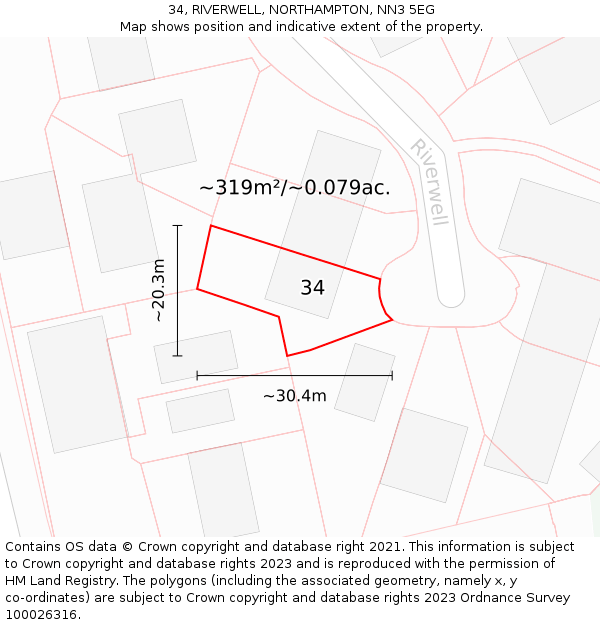 34, RIVERWELL, NORTHAMPTON, NN3 5EG: Plot and title map