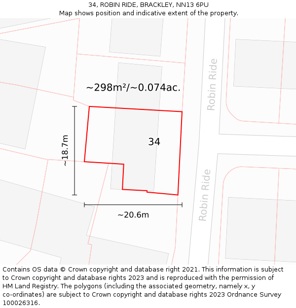 34, ROBIN RIDE, BRACKLEY, NN13 6PU: Plot and title map