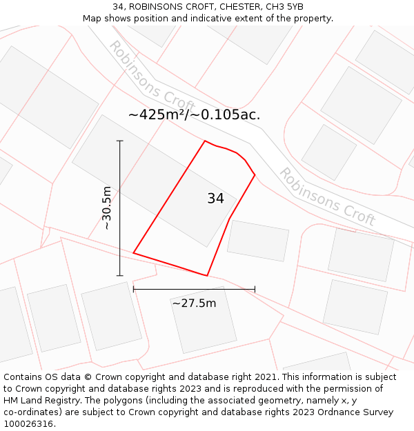 34, ROBINSONS CROFT, CHESTER, CH3 5YB: Plot and title map