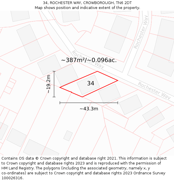 34, ROCHESTER WAY, CROWBOROUGH, TN6 2DT: Plot and title map