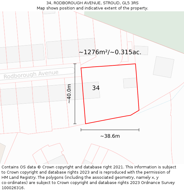 34, RODBOROUGH AVENUE, STROUD, GL5 3RS: Plot and title map