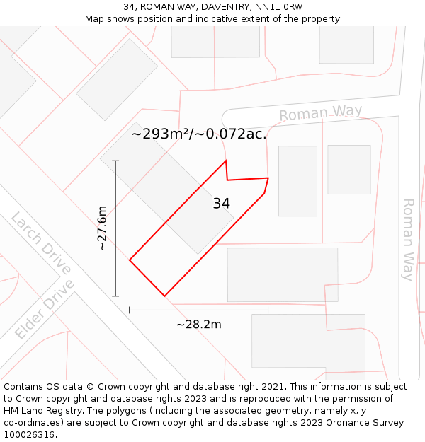 34, ROMAN WAY, DAVENTRY, NN11 0RW: Plot and title map