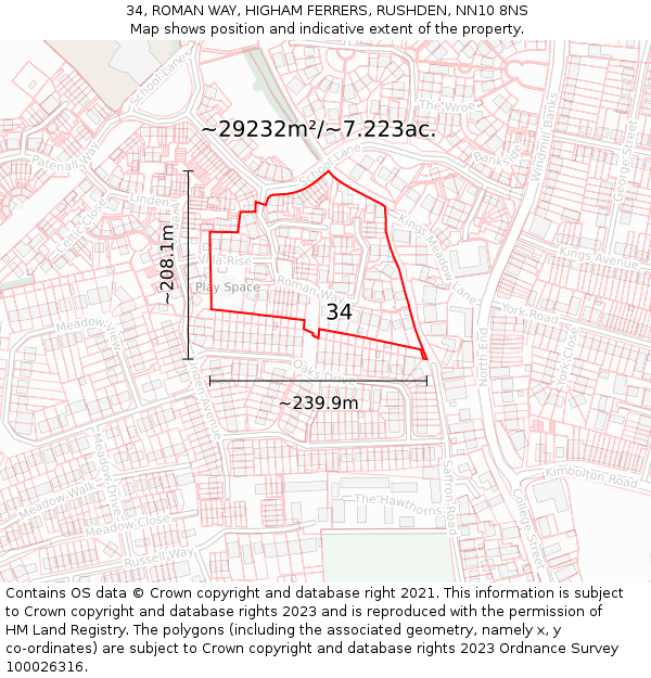 34, ROMAN WAY, HIGHAM FERRERS, RUSHDEN, NN10 8NS: Plot and title map