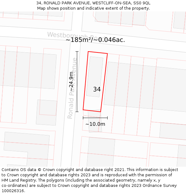 34, RONALD PARK AVENUE, WESTCLIFF-ON-SEA, SS0 9QL: Plot and title map