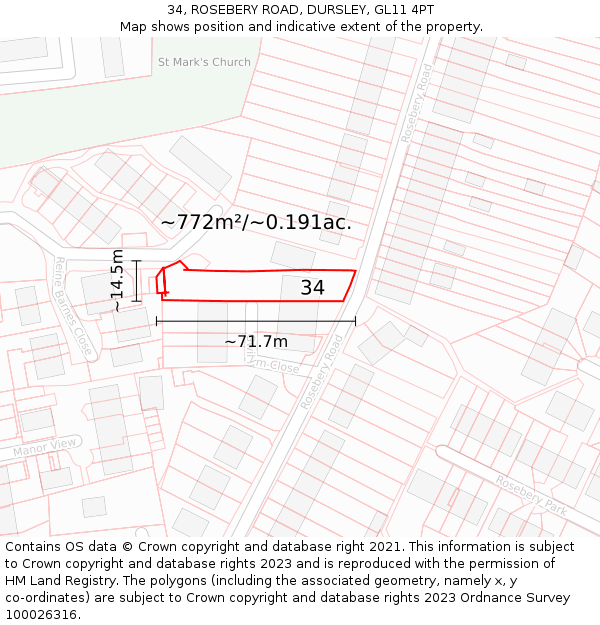 34, ROSEBERY ROAD, DURSLEY, GL11 4PT: Plot and title map
