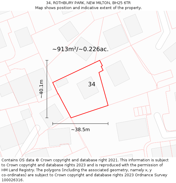 34, ROTHBURY PARK, NEW MILTON, BH25 6TR: Plot and title map