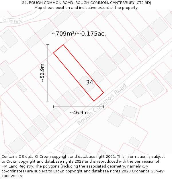 34, ROUGH COMMON ROAD, ROUGH COMMON, CANTERBURY, CT2 9DJ: Plot and title map