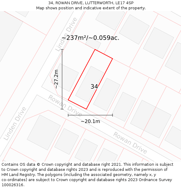 34, ROWAN DRIVE, LUTTERWORTH, LE17 4SP: Plot and title map