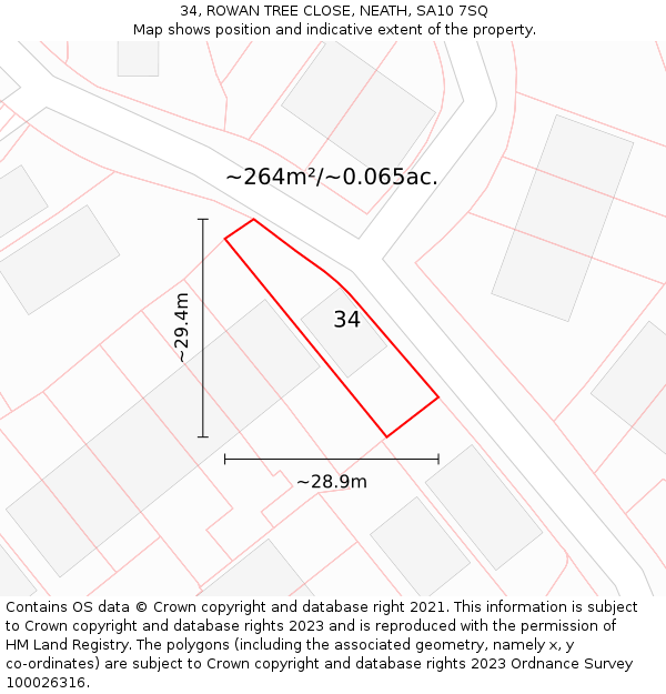 34, ROWAN TREE CLOSE, NEATH, SA10 7SQ: Plot and title map
