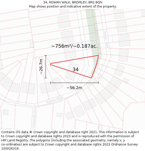 34, ROWAN WALK, BROMLEY, BR2 8QN: Plot and title map