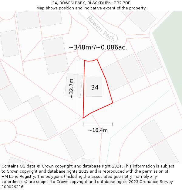 34, ROWEN PARK, BLACKBURN, BB2 7BE: Plot and title map