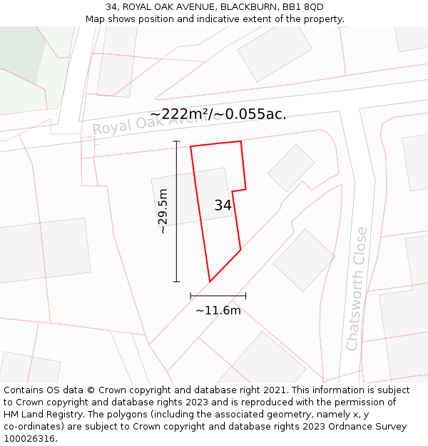 34, ROYAL OAK AVENUE, BLACKBURN, BB1 8QD: Plot and title map
