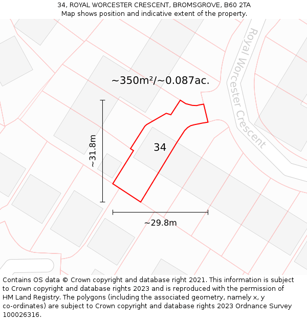 34, ROYAL WORCESTER CRESCENT, BROMSGROVE, B60 2TA: Plot and title map