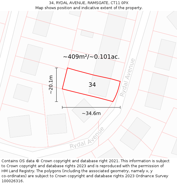 34, RYDAL AVENUE, RAMSGATE, CT11 0PX: Plot and title map