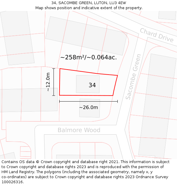 34, SACOMBE GREEN, LUTON, LU3 4EW: Plot and title map