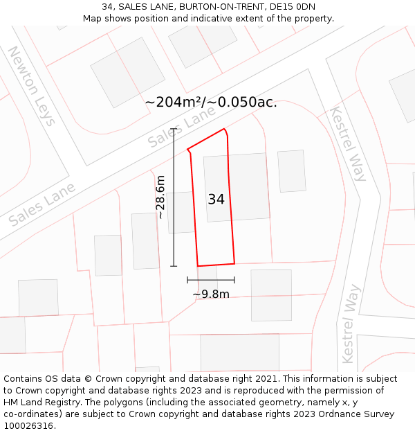 34, SALES LANE, BURTON-ON-TRENT, DE15 0DN: Plot and title map