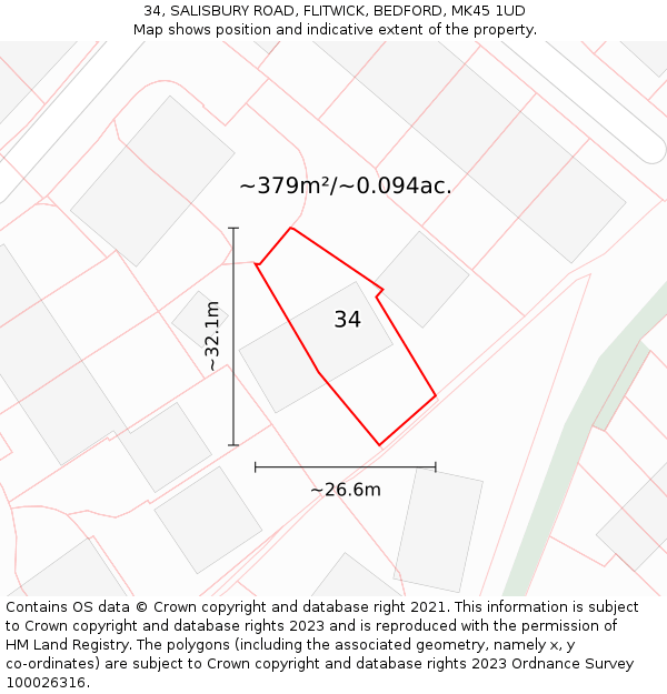 34, SALISBURY ROAD, FLITWICK, BEDFORD, MK45 1UD: Plot and title map