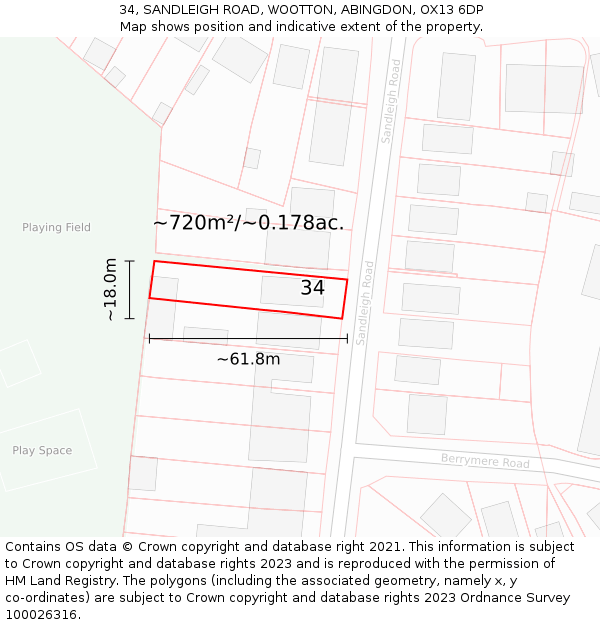 34, SANDLEIGH ROAD, WOOTTON, ABINGDON, OX13 6DP: Plot and title map