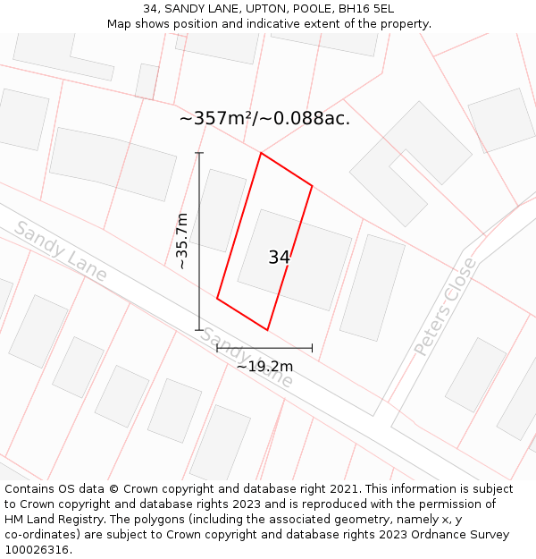 34, SANDY LANE, UPTON, POOLE, BH16 5EL: Plot and title map