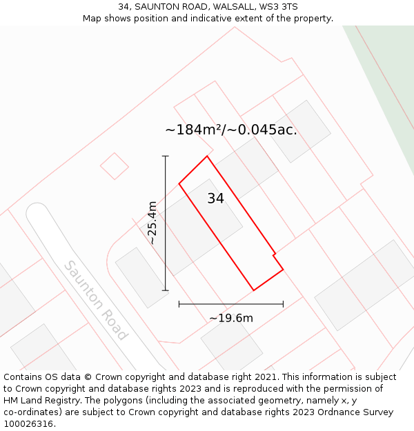 34, SAUNTON ROAD, WALSALL, WS3 3TS: Plot and title map