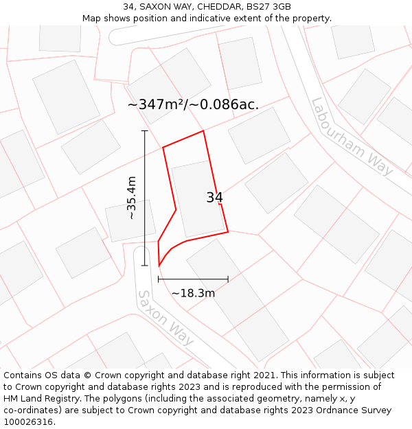 34, SAXON WAY, CHEDDAR, BS27 3GB: Plot and title map