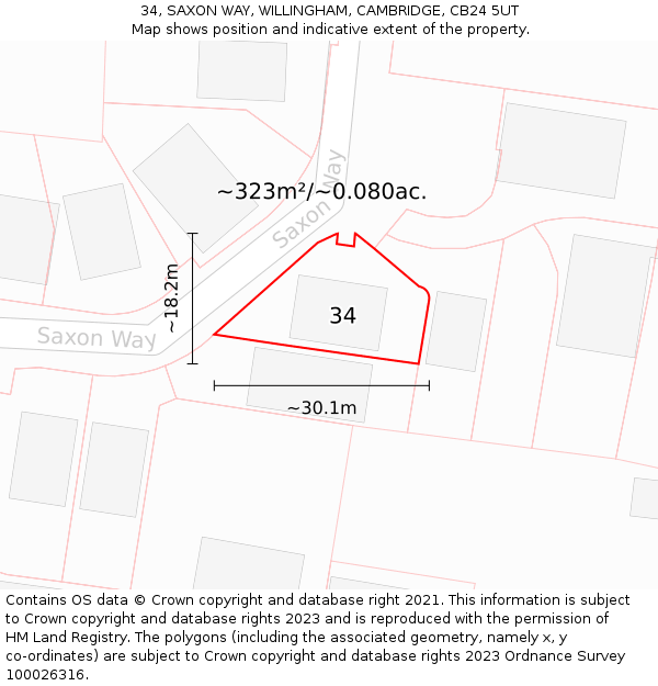34, SAXON WAY, WILLINGHAM, CAMBRIDGE, CB24 5UT: Plot and title map