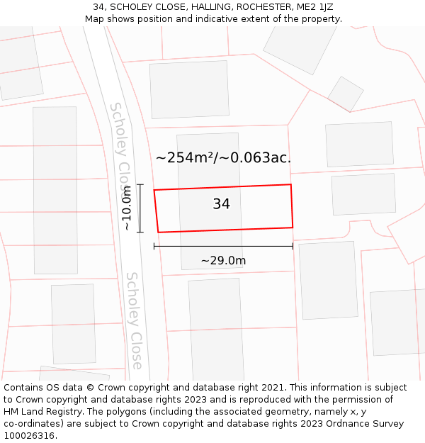 34, SCHOLEY CLOSE, HALLING, ROCHESTER, ME2 1JZ: Plot and title map
