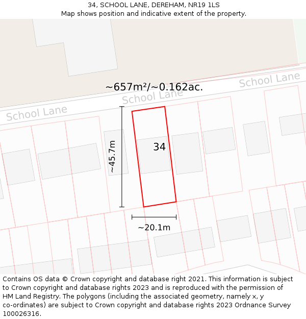 34, SCHOOL LANE, DEREHAM, NR19 1LS: Plot and title map