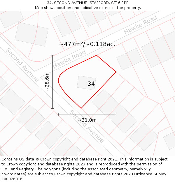 34, SECOND AVENUE, STAFFORD, ST16 1PP: Plot and title map