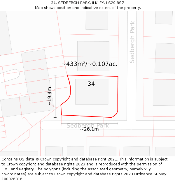 34, SEDBERGH PARK, ILKLEY, LS29 8SZ: Plot and title map
