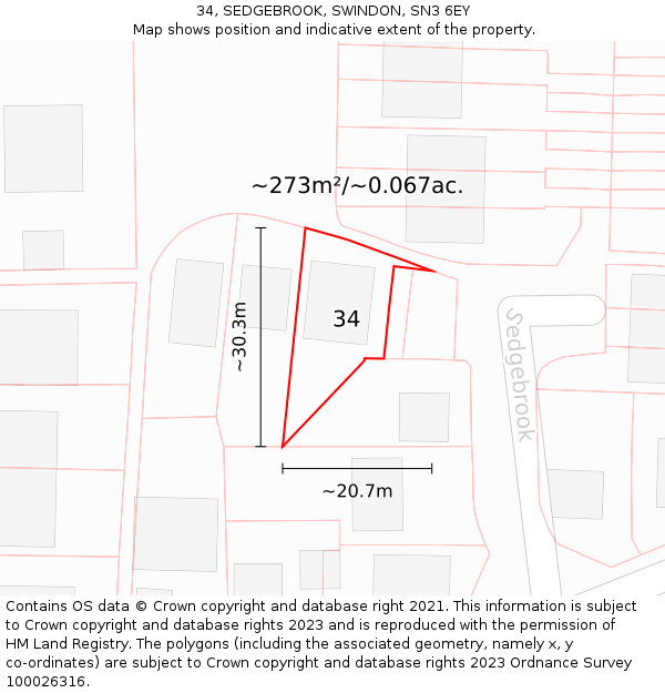 34, SEDGEBROOK, SWINDON, SN3 6EY: Plot and title map