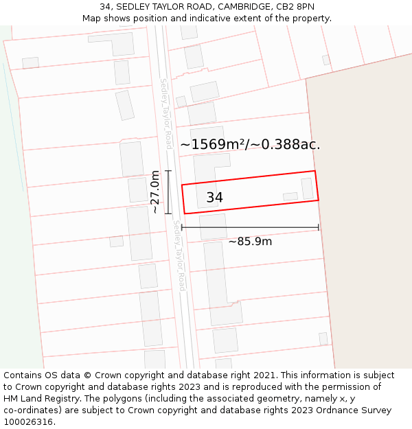 34, SEDLEY TAYLOR ROAD, CAMBRIDGE, CB2 8PN: Plot and title map