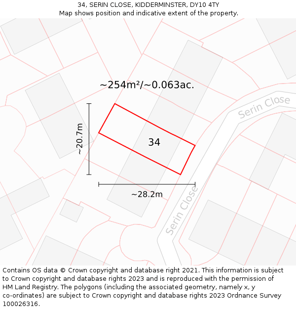 34, SERIN CLOSE, KIDDERMINSTER, DY10 4TY: Plot and title map