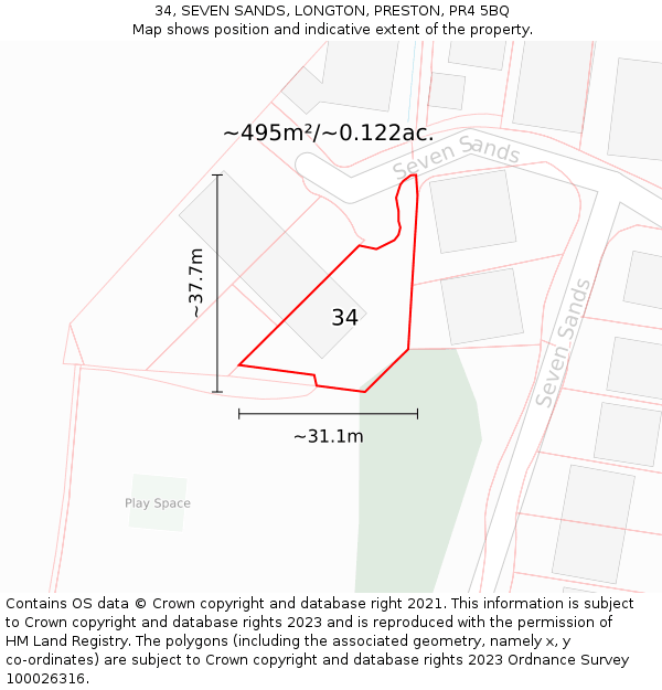 34, SEVEN SANDS, LONGTON, PRESTON, PR4 5BQ: Plot and title map