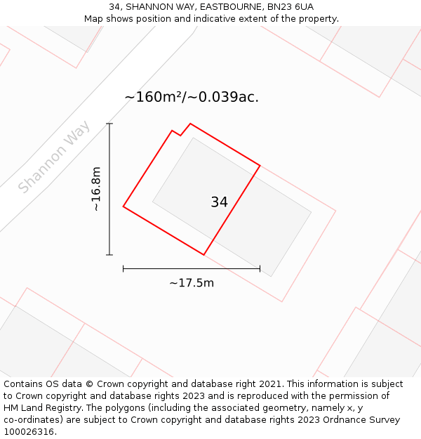 34, SHANNON WAY, EASTBOURNE, BN23 6UA: Plot and title map
