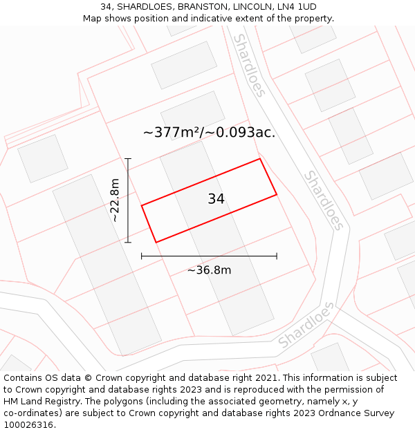 34, SHARDLOES, BRANSTON, LINCOLN, LN4 1UD: Plot and title map