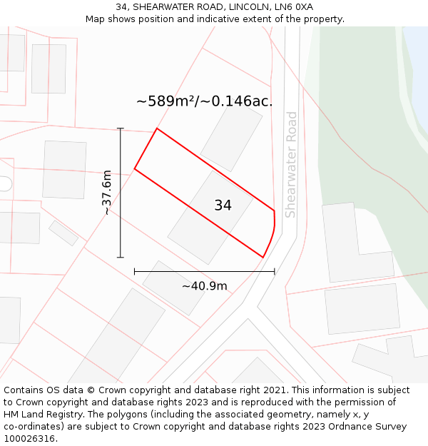 34, SHEARWATER ROAD, LINCOLN, LN6 0XA: Plot and title map