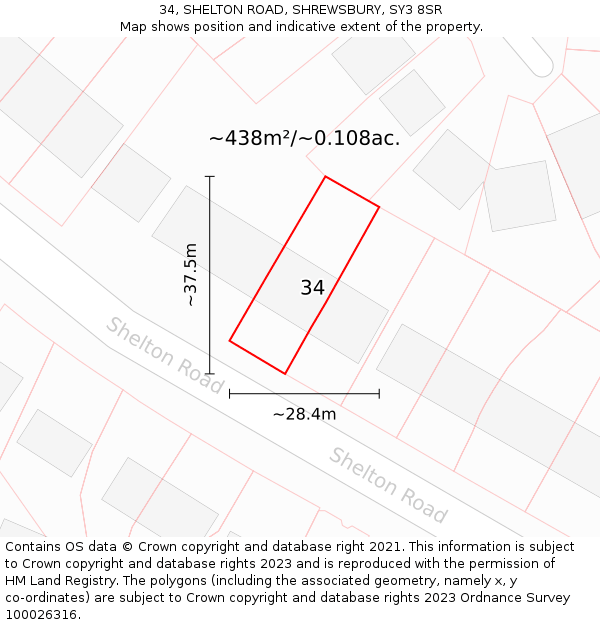 34, SHELTON ROAD, SHREWSBURY, SY3 8SR: Plot and title map