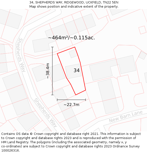 34, SHEPHERDS WAY, RIDGEWOOD, UCKFIELD, TN22 5EN: Plot and title map
