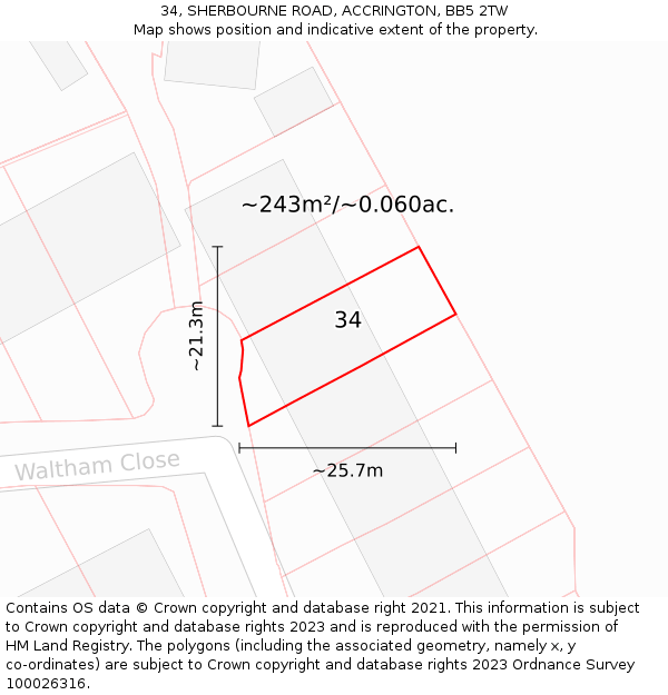 34, SHERBOURNE ROAD, ACCRINGTON, BB5 2TW: Plot and title map