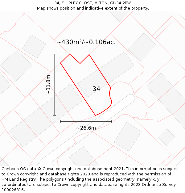 34, SHIPLEY CLOSE, ALTON, GU34 2RW: Plot and title map