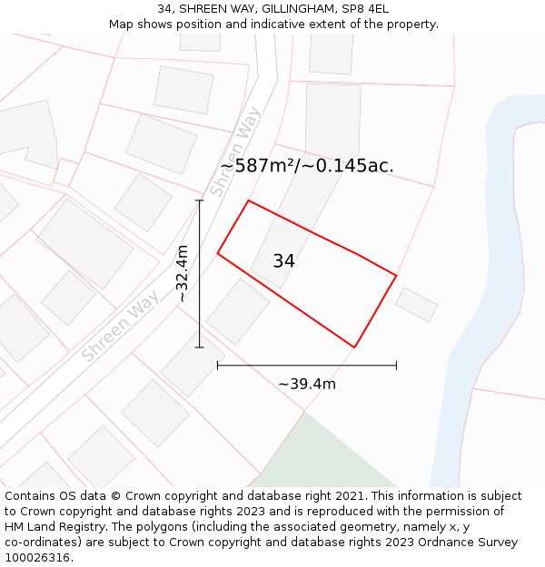 34, SHREEN WAY, GILLINGHAM, SP8 4EL: Plot and title map