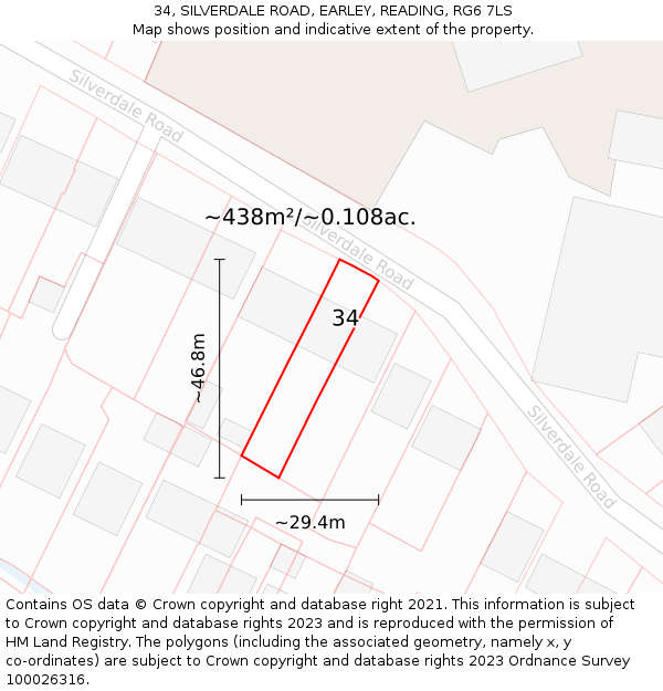 34, SILVERDALE ROAD, EARLEY, READING, RG6 7LS: Plot and title map