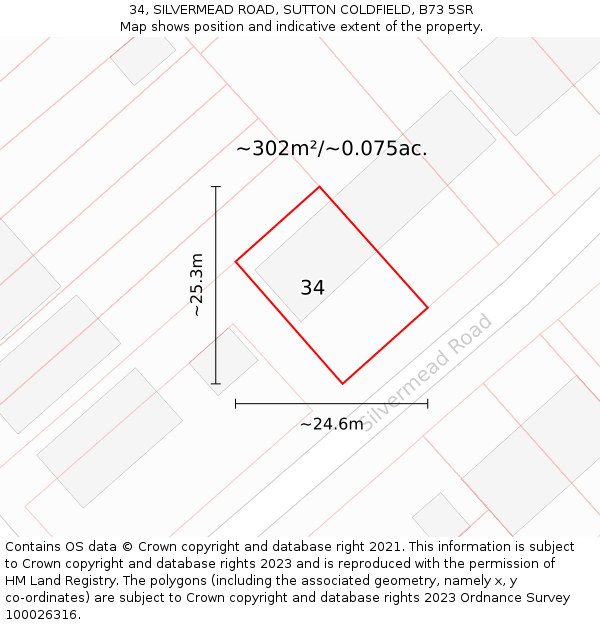 34, SILVERMEAD ROAD, SUTTON COLDFIELD, B73 5SR: Plot and title map