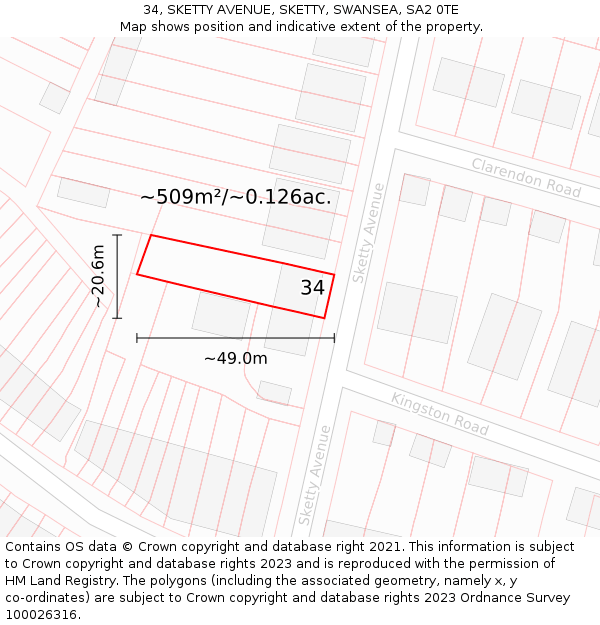 34, SKETTY AVENUE, SKETTY, SWANSEA, SA2 0TE: Plot and title map