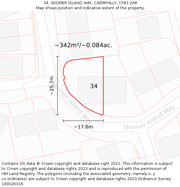 34, SKOMER ISLAND WAY, CAERPHILLY, CF83 2AR: Plot and title map