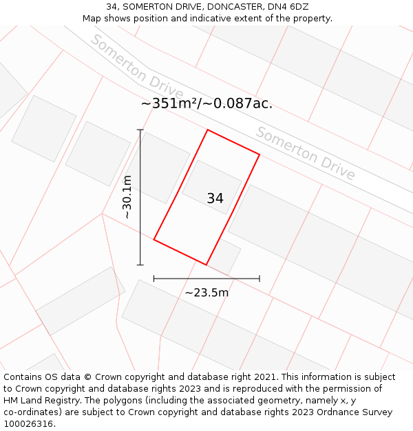 34, SOMERTON DRIVE, DONCASTER, DN4 6DZ: Plot and title map