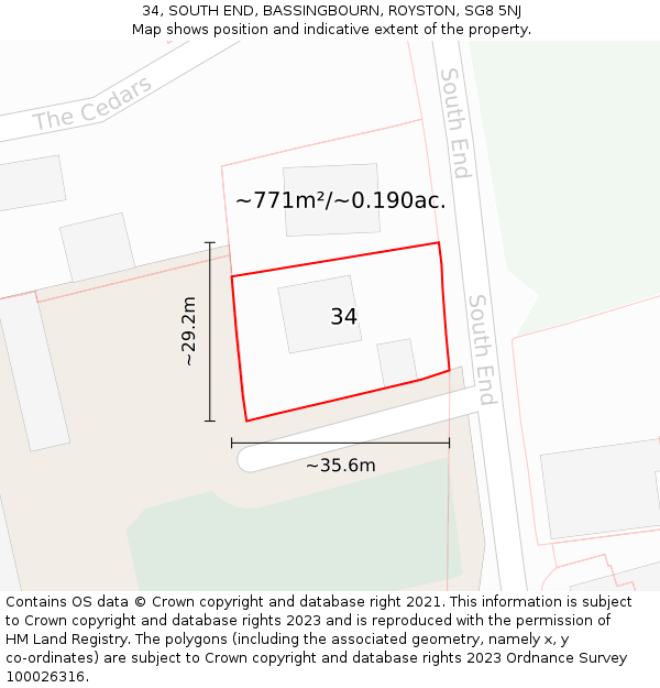 34, SOUTH END, BASSINGBOURN, ROYSTON, SG8 5NJ: Plot and title map