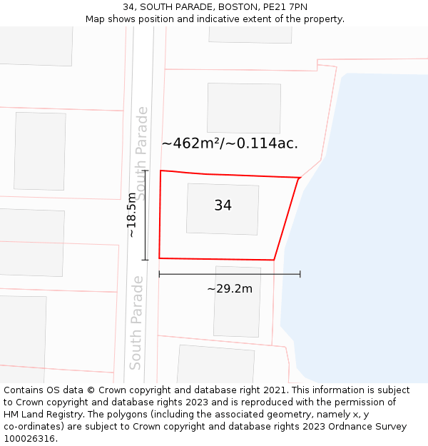 34, SOUTH PARADE, BOSTON, PE21 7PN: Plot and title map