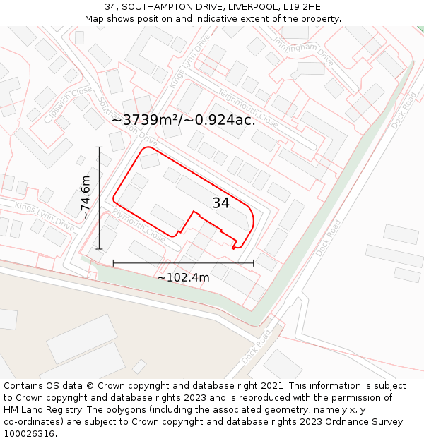 34, SOUTHAMPTON DRIVE, LIVERPOOL, L19 2HE: Plot and title map